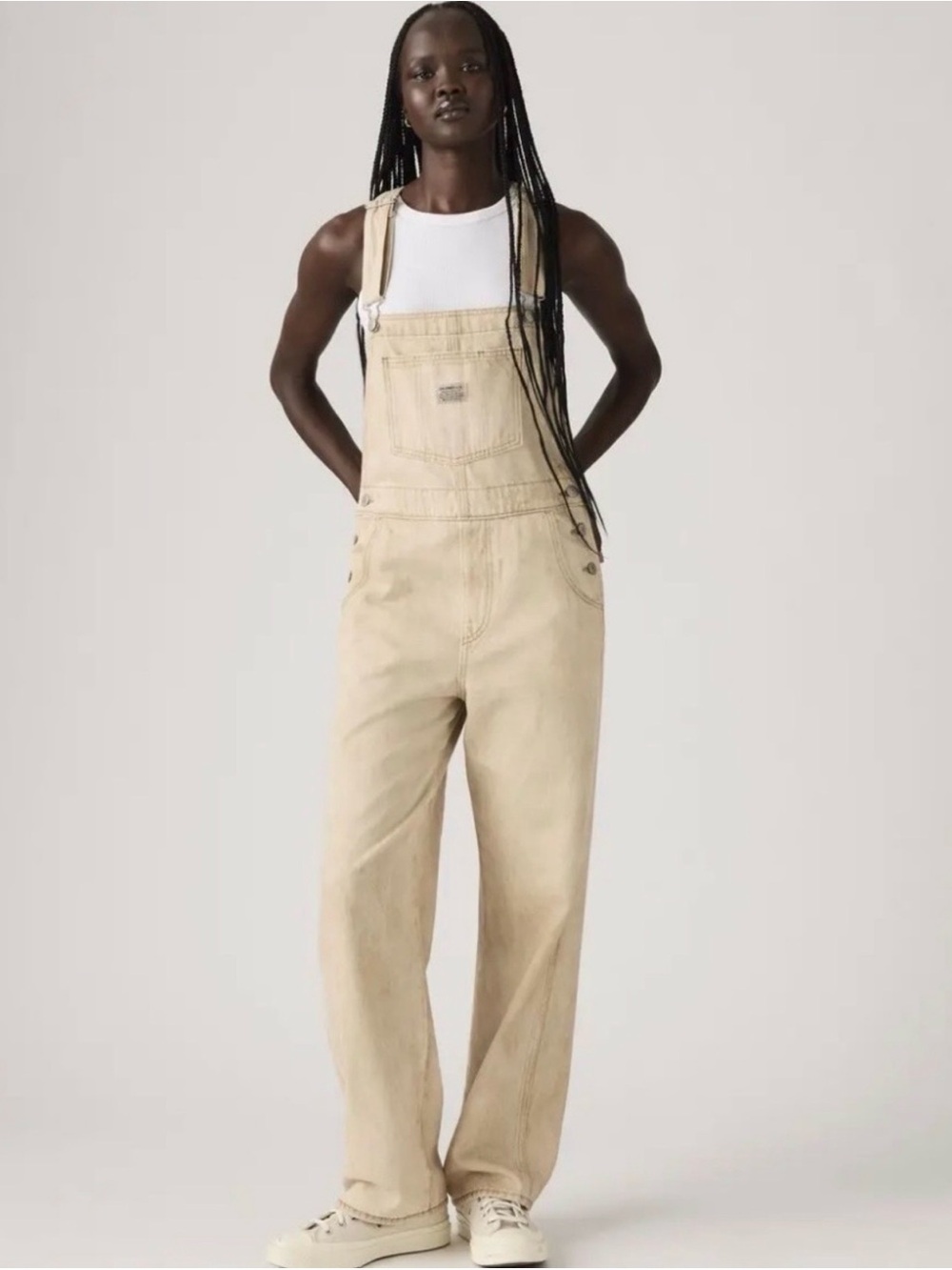 Levi’s Denim Jean Straight Leg Beige Tan Overalls Womens Size Small